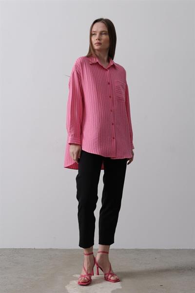 Çizgili Tek Cep Gömlek - Pembe