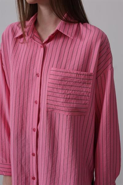Çizgili Tek Cep Gömlek - Pembe