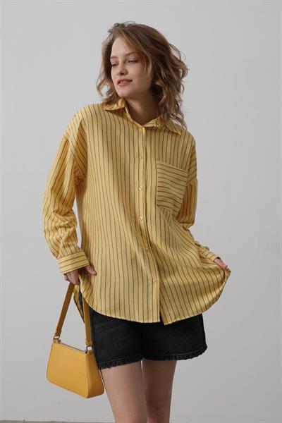 Çizgili Tek Cep Gömlek - Sarı