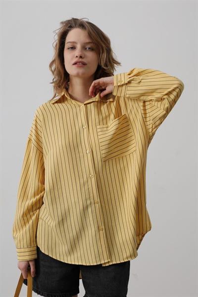 Çizgili Tek Cep Gömlek - Sarı