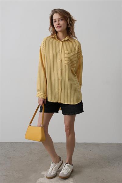 Çizgili Tek Cep Gömlek - Sarı