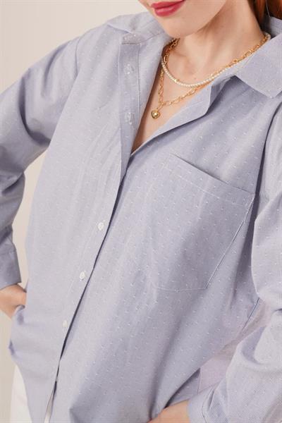 Çizgili Tek Cepli Klasik Kesim Düğmeli Mavi Gömlek