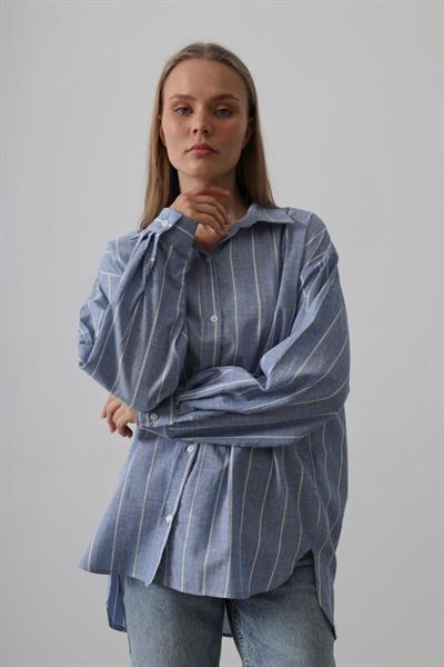 Çizgili Tunik Gömlek - Mavi Desen 1