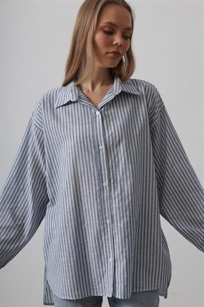 Çizgili Tunik Gömlek - Mavi Desen 4