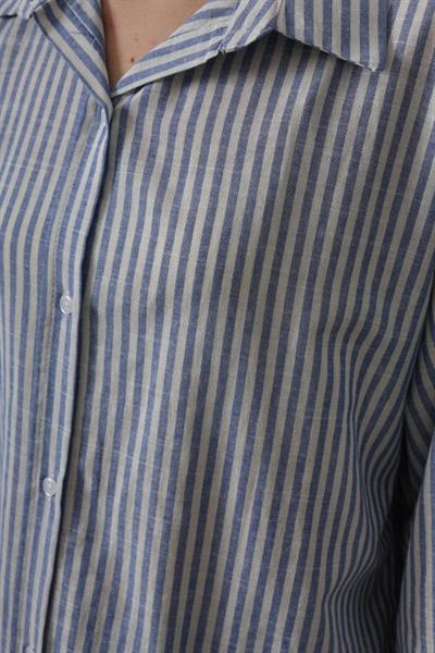 Çizgili Tunik Gömlek - Mavi Desen 4