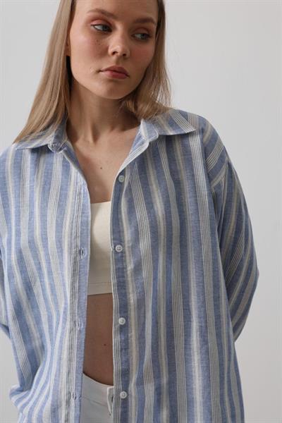 Çizgili Tunik Gömlek - Mavi Desen 5