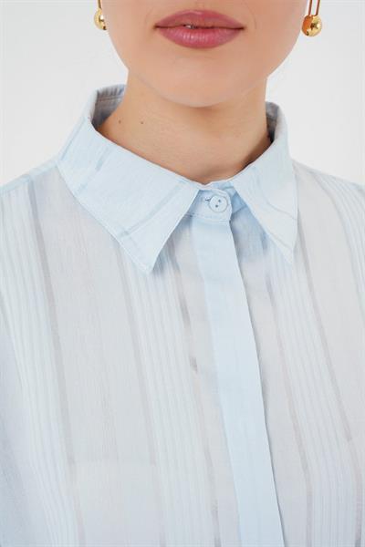 Çizgili Uzun Gömlek Tunik 5947 - Mavi