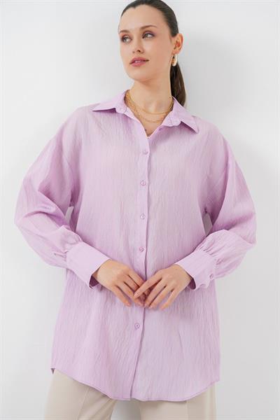 Çizgili Uzun Gömlek Tunik 5963 - Lila