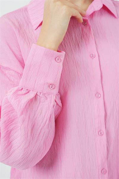 Çizgili Uzun Gömlek Tunik 5963 - Pembe