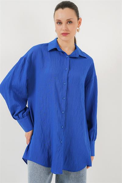 Çizgili Uzun Gömlek Tunik 5963 - Saks