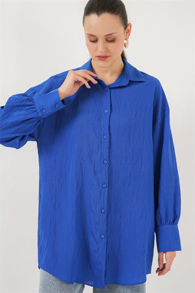 Çizgili Uzun Gömlek Tunik 5963 - Saks