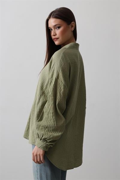 Çizgili Uzun Kol Gömlek - Haki