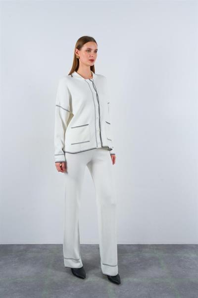 Çoban Dikişli Pantolon Takım - Ekru-Siyah