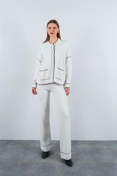 Çoban Dikişli Pantolon Takım - Ekru-Siyah