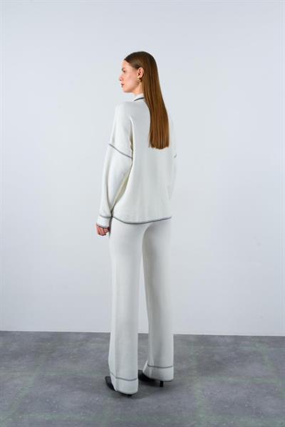 Çoban Dikişli Pantolon Takım - Ekru-Siyah