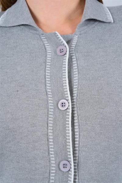 Çoban Dikişli Pantolon Takım - Gri-Ekru