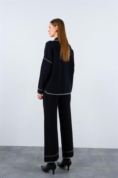 Çoban Dikişli Pantolon Takım - Siyah-Ekru