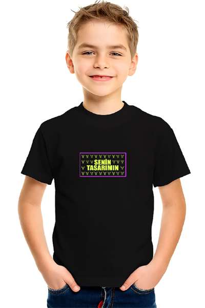 Çocuk Ön Arka Sizin Tasarımınız Basic Tshirt - Siyah