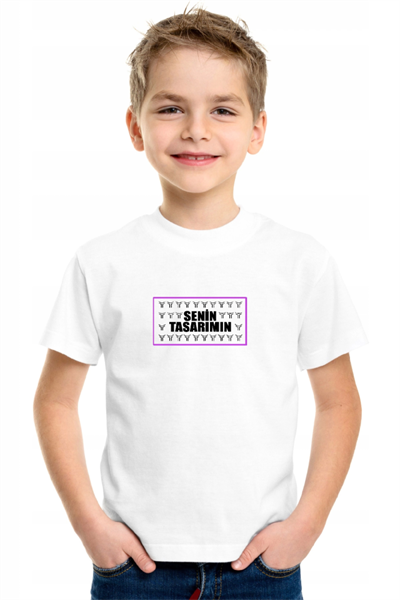 Çocuk Ön Arka Sizin Tasarımınız Basic Tshirt - Beyaz