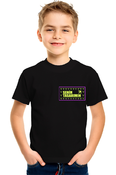 Çocuk Ön Arka Sizin Tasarımınız Basic Tshirt - Siyah