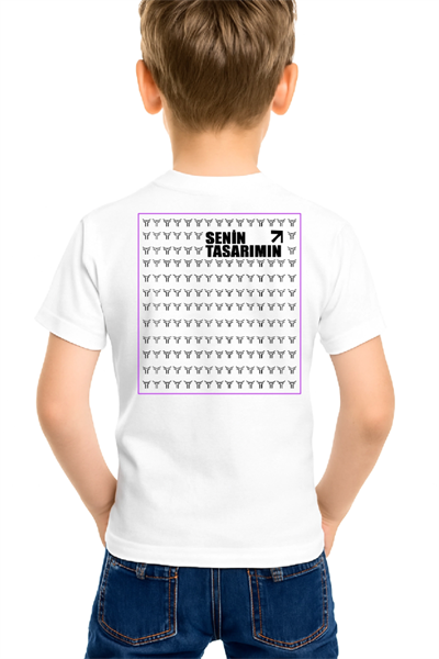 Çocuk Ön Arka Sizin Tasarımınız Basic Tshirt - Beyaz