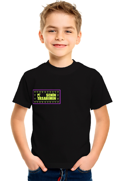 Çocuk Ön Arka Sizin Tasarımınız Basic Tshirt - Siyah