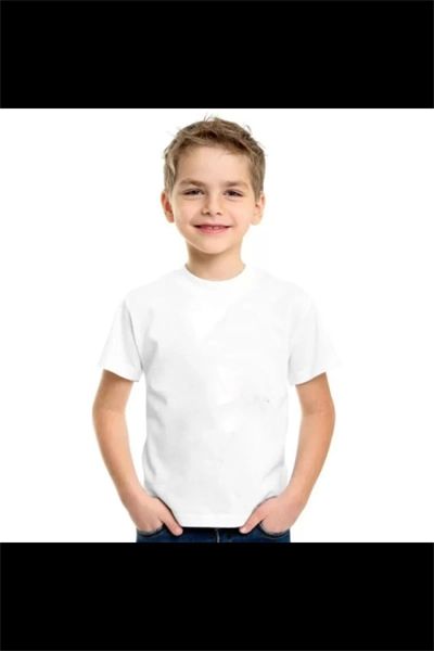 Çocuk Unisex Kapüşonlu Özel Tasarım Basic Tshirt - Beyaz