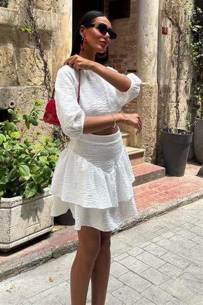 Crop Bluz Ve Kat Kat Etekli Takım 10207