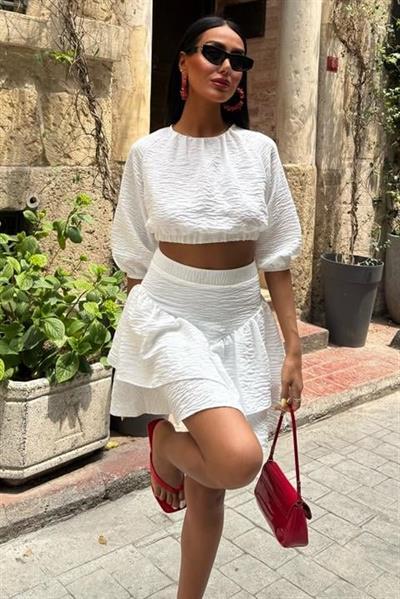 Crop Bluz Ve Kat Kat Etekli Takım 10207