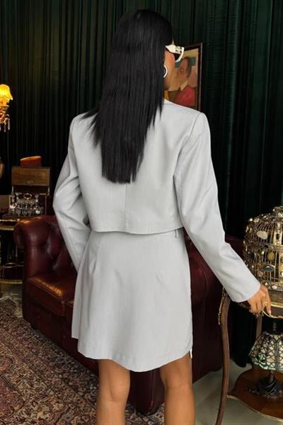 Crop Ceketli Ve Pile Etekli Garnili Takım 10111