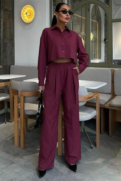 Crop Gömlekli Çizgili Takım 10080