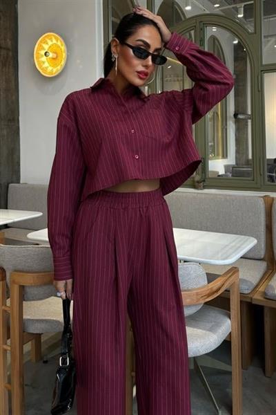 Crop Gömlekli Çizgili Takım 10080