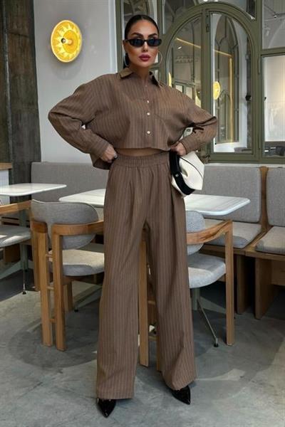 Crop Gömlekli Çizgili Takım 10080