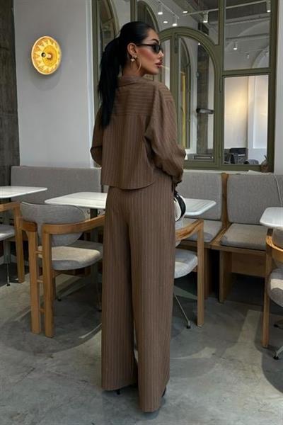 Crop Gömlekli Çizgili Takım 10080