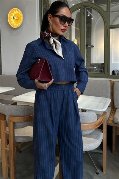 Crop Gömlekli Çizgili Takım 10080