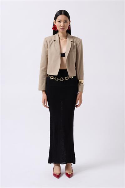 Crop Keten Blazer Ceket