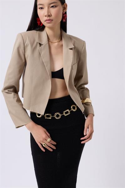 Crop Keten Blazer Ceket