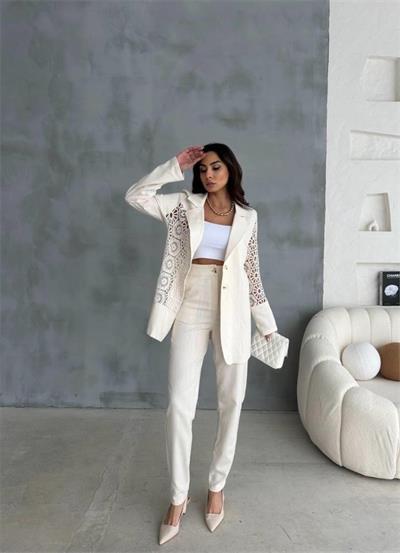 DANTEL PARÇALI KETEN CEKET - PANTOLON TAKIM - Ham