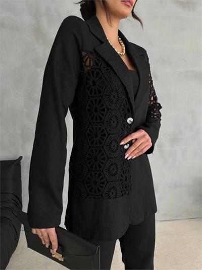 DANTEL PARÇALI KETEN CEKET - PANTOLON TAKIM - Siyah