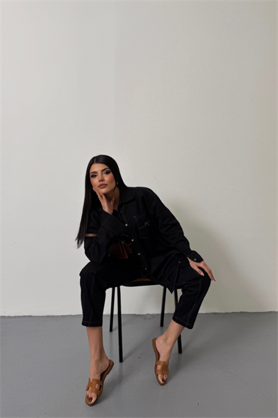 DENİM PUNTOLU GÖMLEK-PANTOLON TAKIM - Mavi