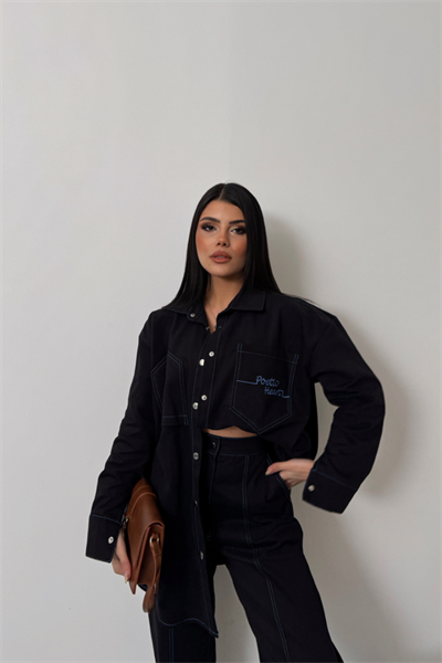 DENİM PUNTOLU GÖMLEK-PANTOLON TAKIM - Mavi