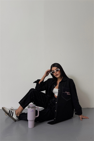 DENİM PUNTOLU GÖMLEK-PANTOLON TAKIM - Pembe