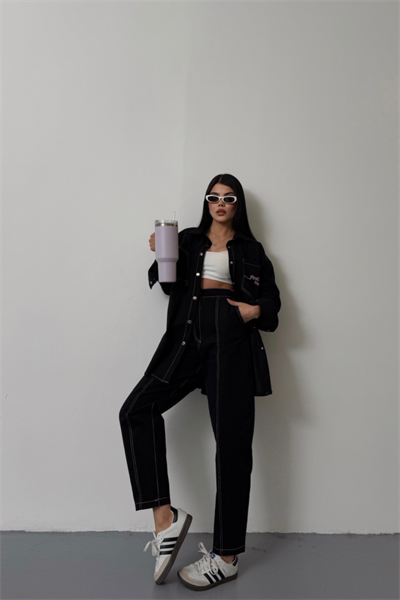 DENİM PUNTOLU GÖMLEK-PANTOLON TAKIM - Pembe