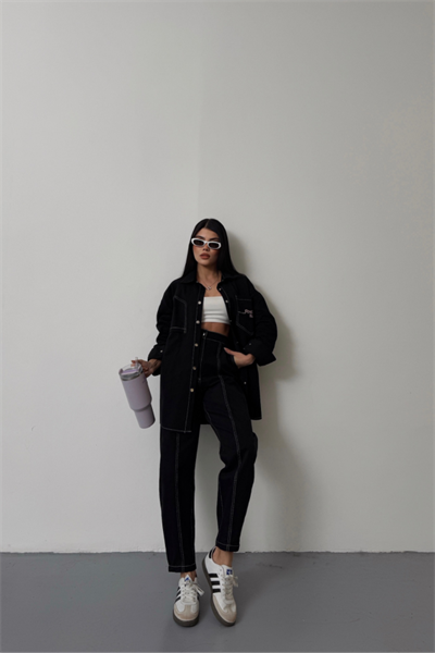 DENİM PUNTOLU GÖMLEK-PANTOLON TAKIM - Pembe