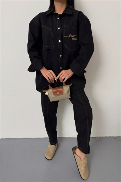 DENİM PUNTOLU GÖMLEK-PANTOLON TAKIM - Sarı