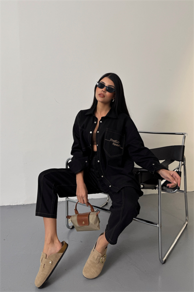 DENİM PUNTOLU GÖMLEK-PANTOLON TAKIM - Sarı