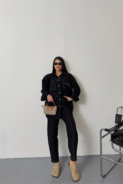 DENİM PUNTOLU GÖMLEK-PANTOLON TAKIM - Sarı