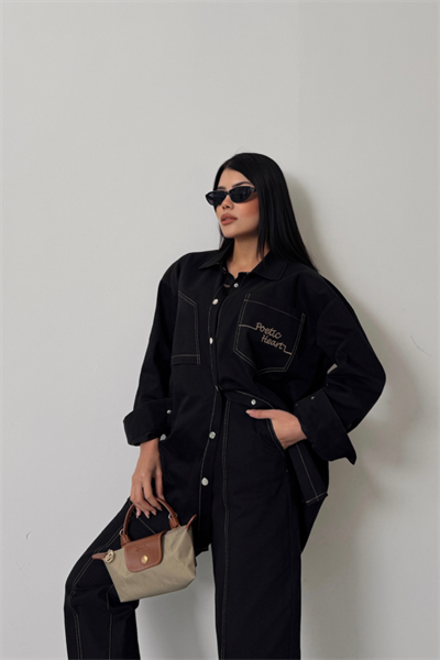 DENİM PUNTOLU GÖMLEK-PANTOLON TAKIM - Sarı