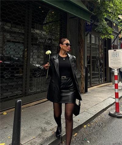 DERİ CEKET - KISA ETEK TAKIM - Siyah