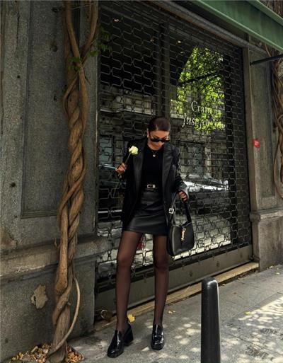 DERİ CEKET - KISA ETEK TAKIM - Siyah